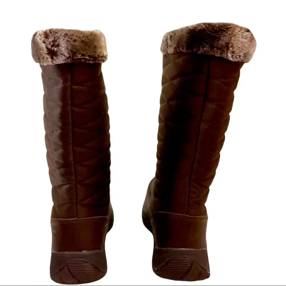 Brown Quilted Tall Lace Up Fur Trim Snow Winter Boots by Pacific Mountain NEW